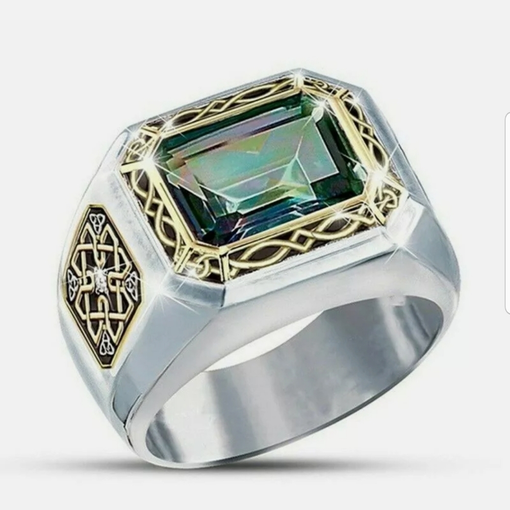 two tone 925/gold plated mystic topaz Male ring